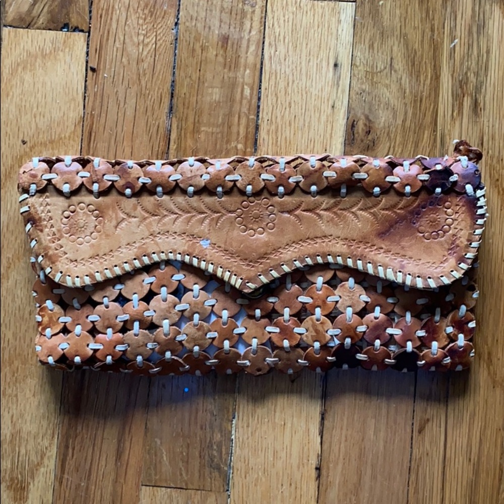 Boho handmade leather clutch